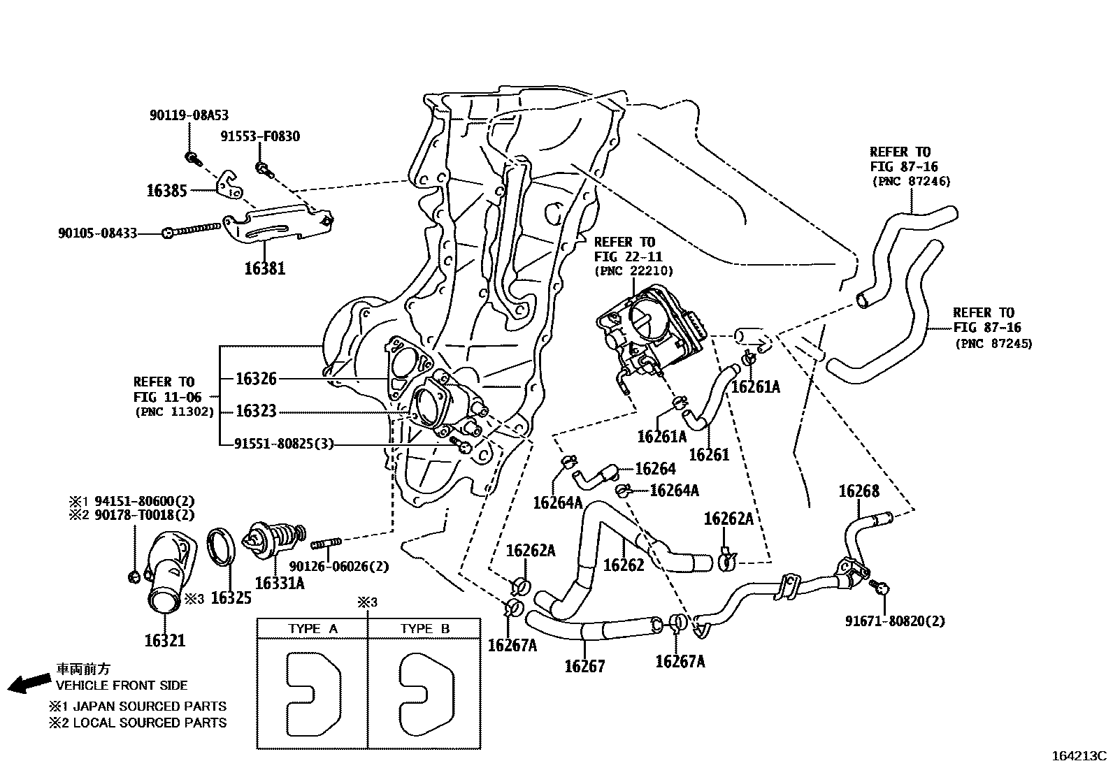 Toyota COROLLA RADIATOR & WATER OUTLET EPC diagram — 164213C