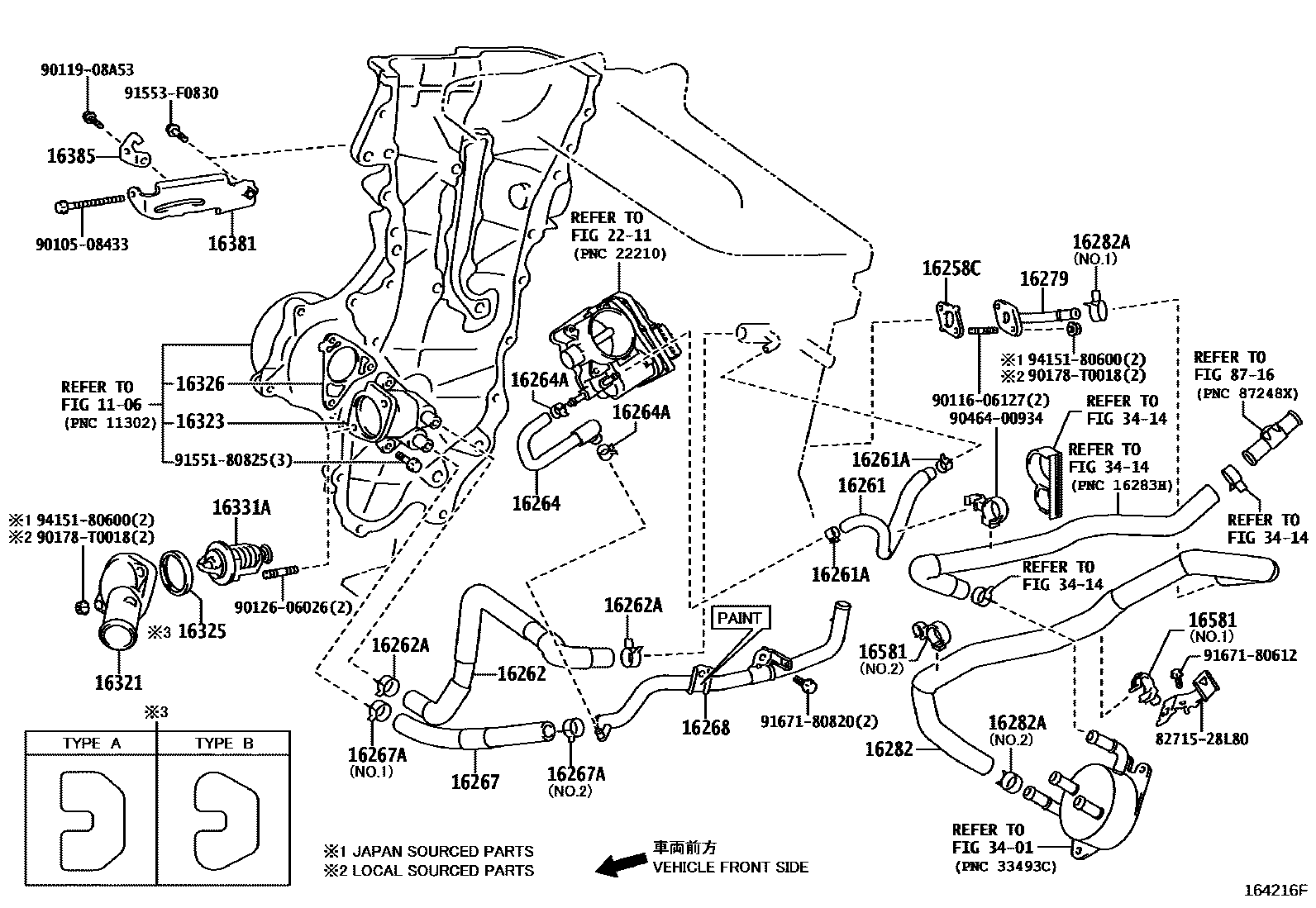Toyota COROLLA RADIATOR & WATER OUTLET EPC diagram — 164216F
