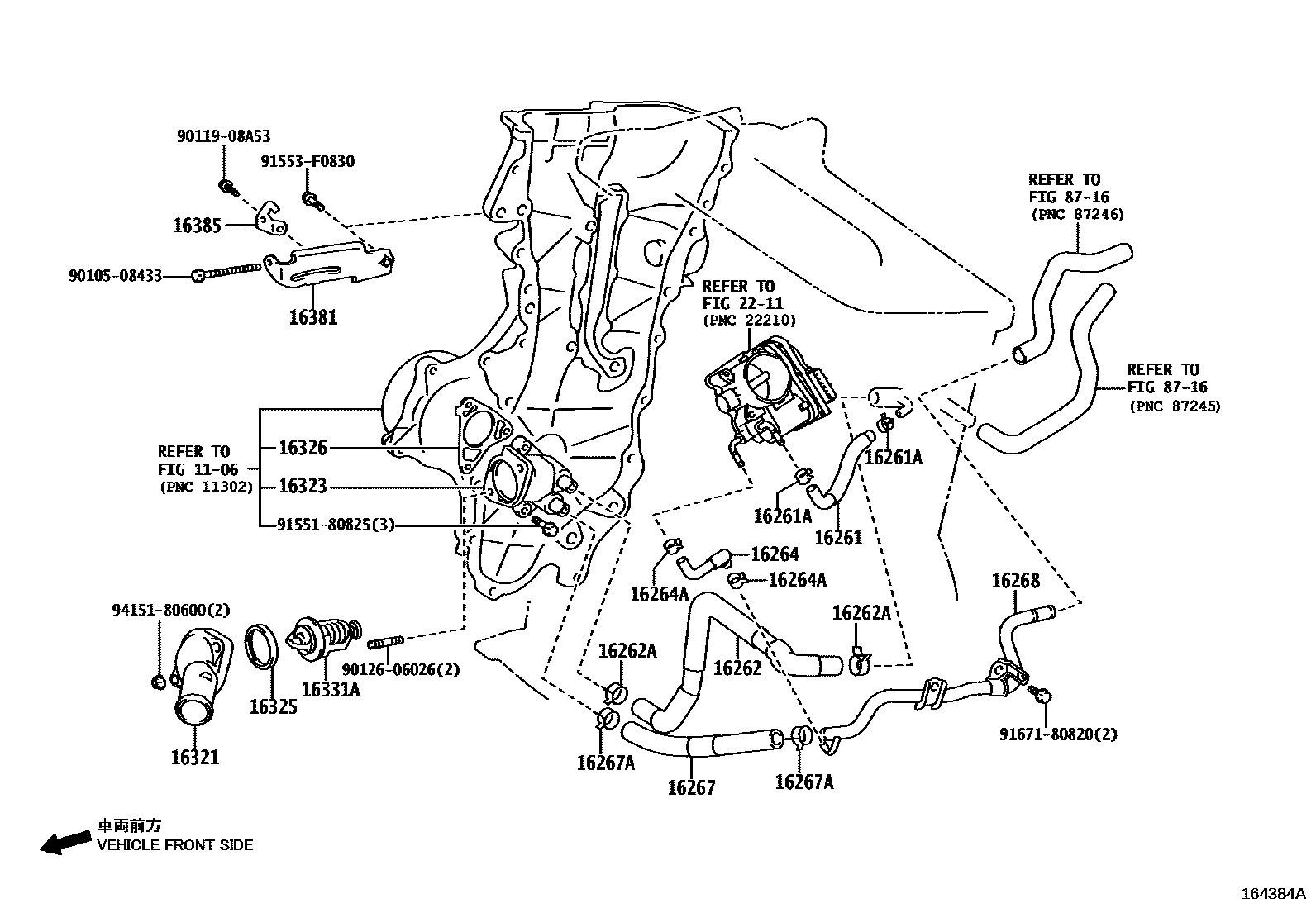 Toyota COROLLA RADIATOR & WATER OUTLET EPC diagram — 164384A
