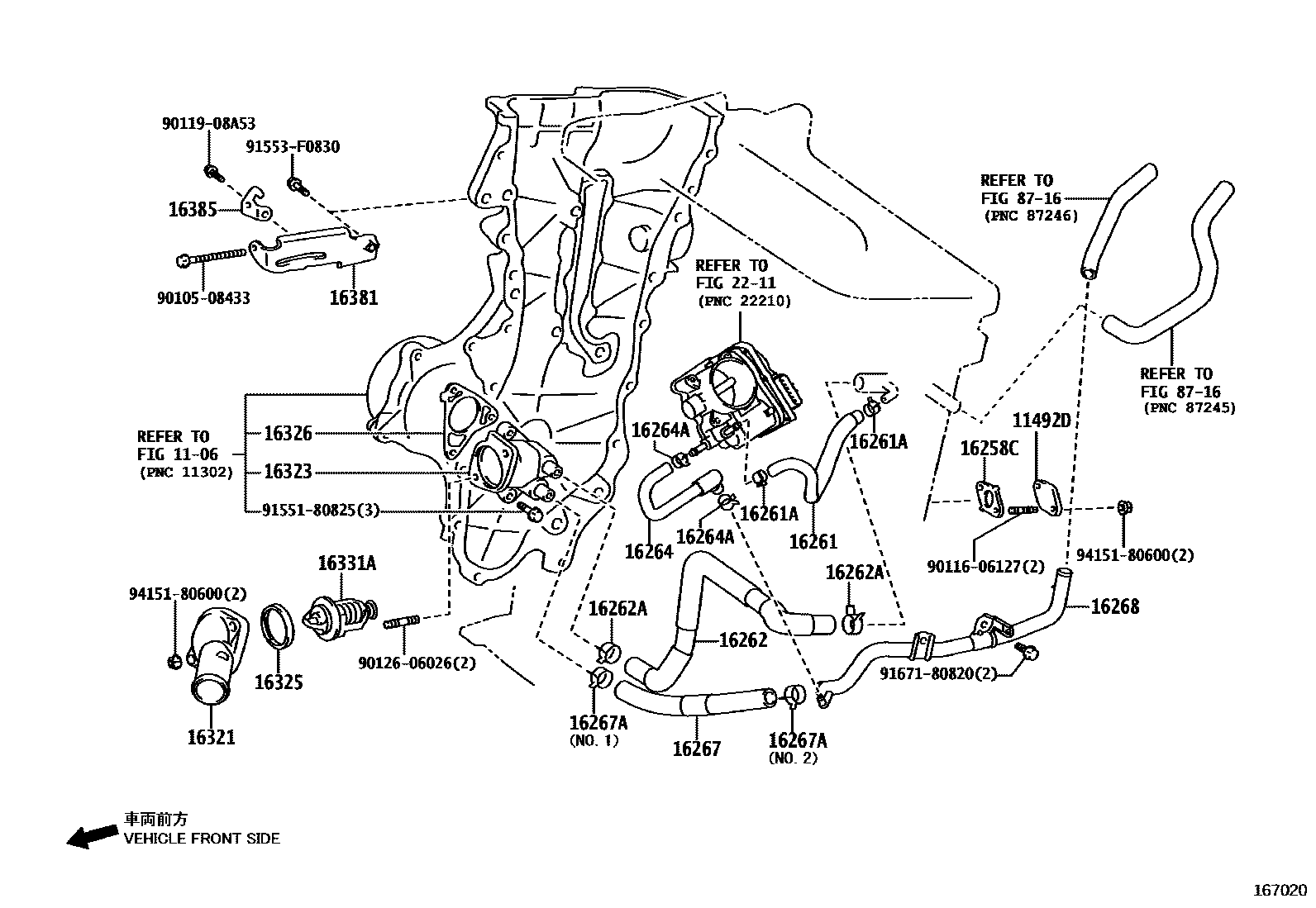 Toyota COROLLA RADIATOR & WATER OUTLET EPC diagram — 167020
