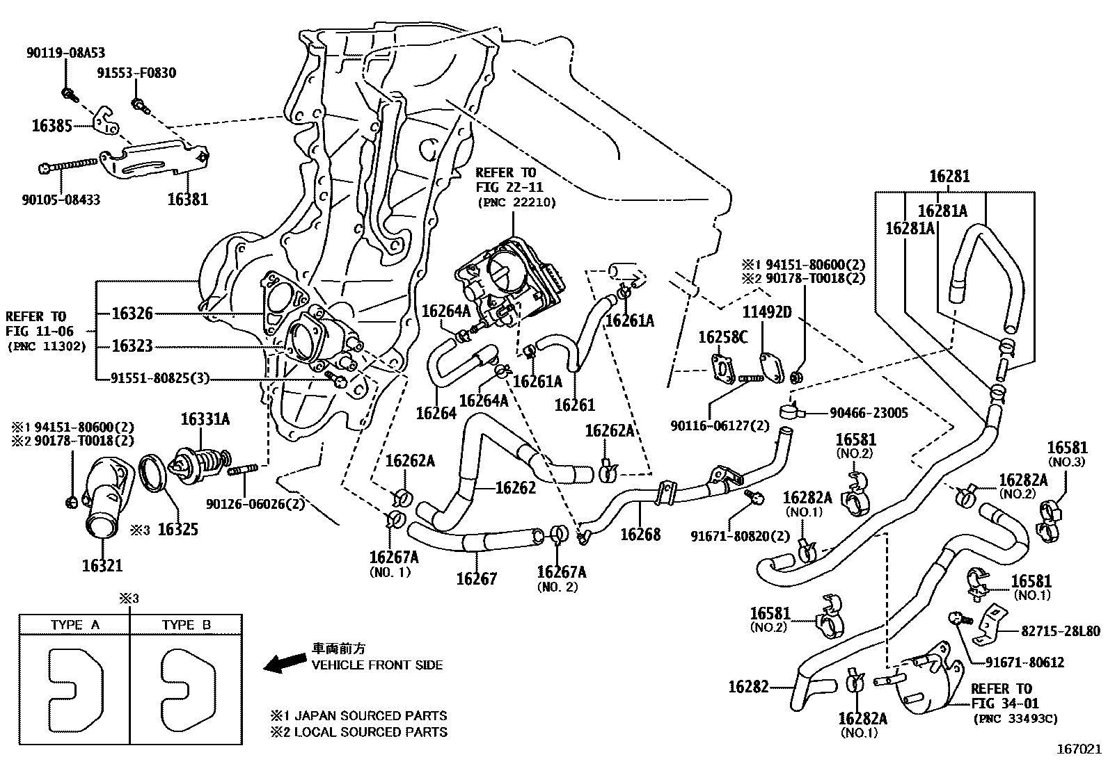Toyota COROLLA RADIATOR & WATER OUTLET EPC diagram — 167021