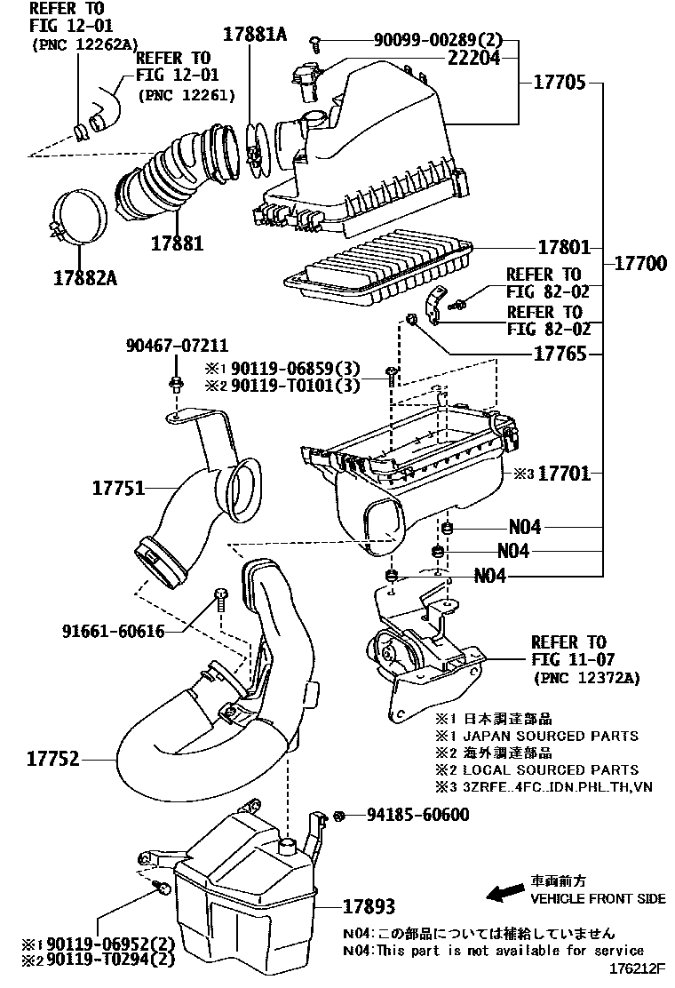 Toyota COROLLA Air Cleaner EPC diagram — 176212F