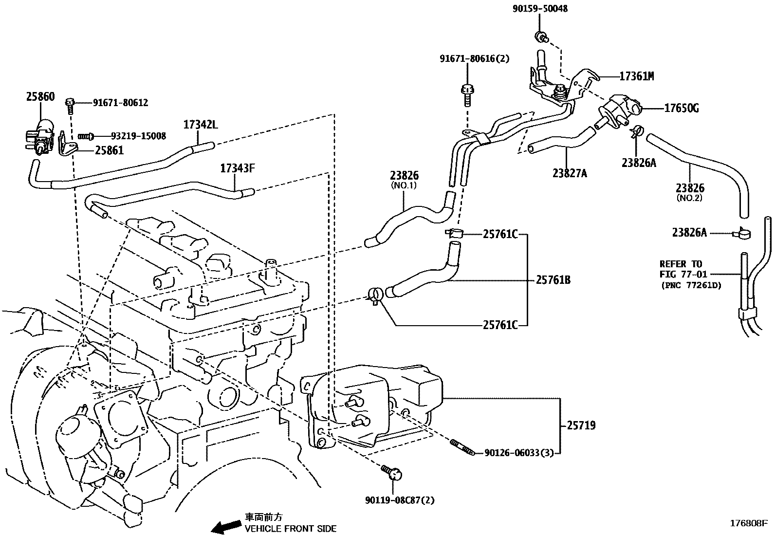 Toyota COROLLA vacuum tube EPC diagram — 176808F
