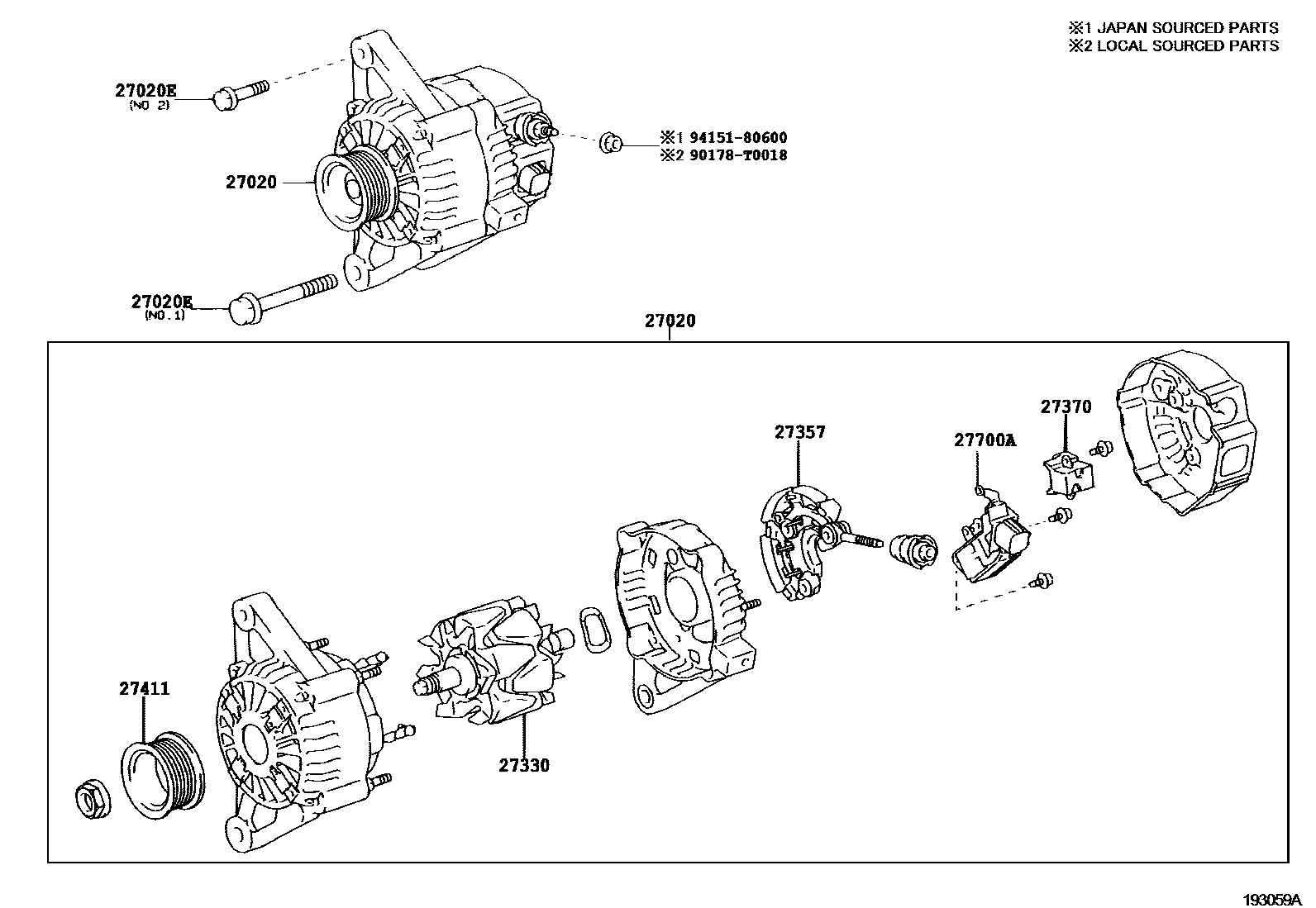 Toyota COROLLA Alternator EPC diagram — 193059A
