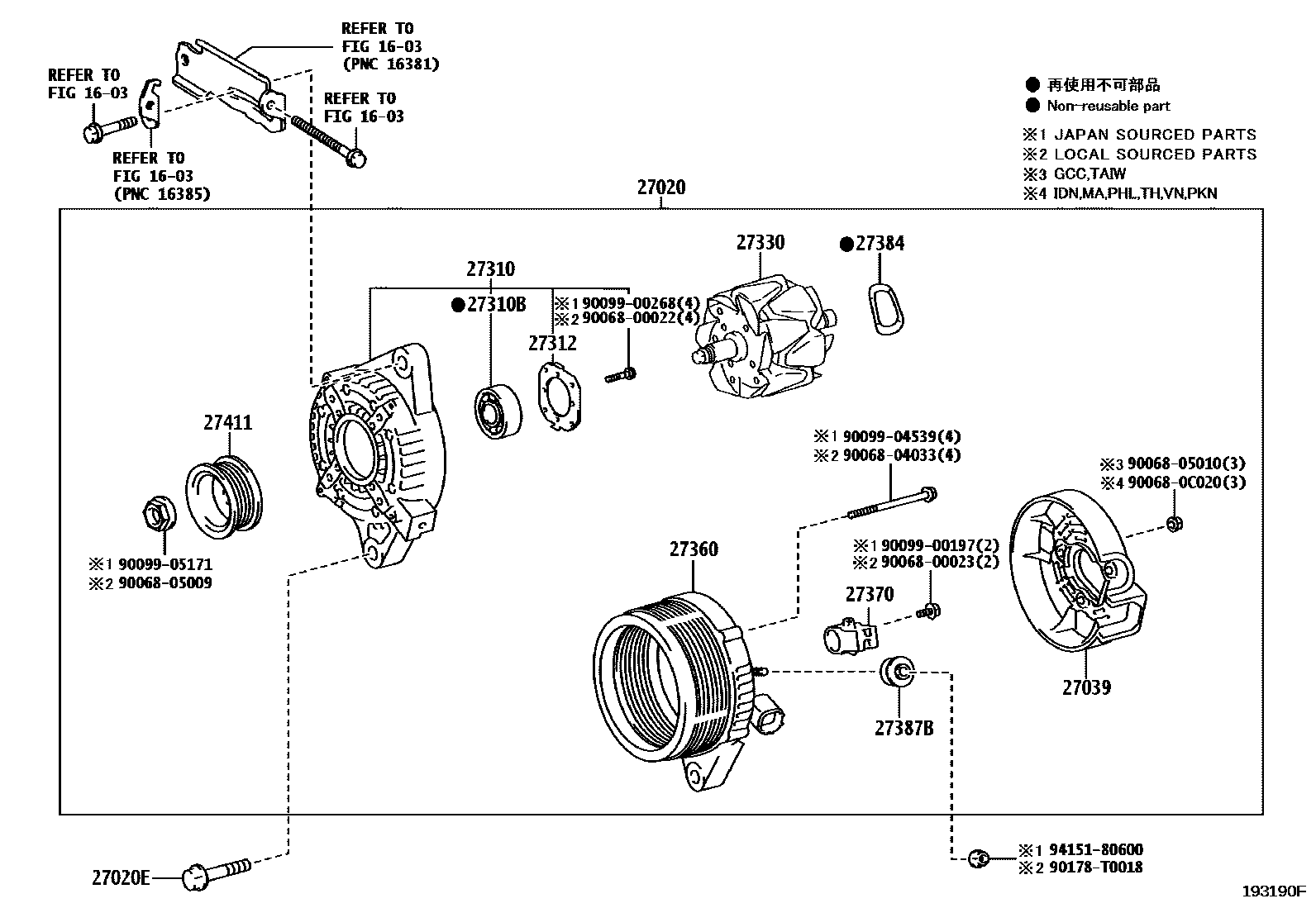 Toyota COROLLA Alternator EPC diagram — 193190F