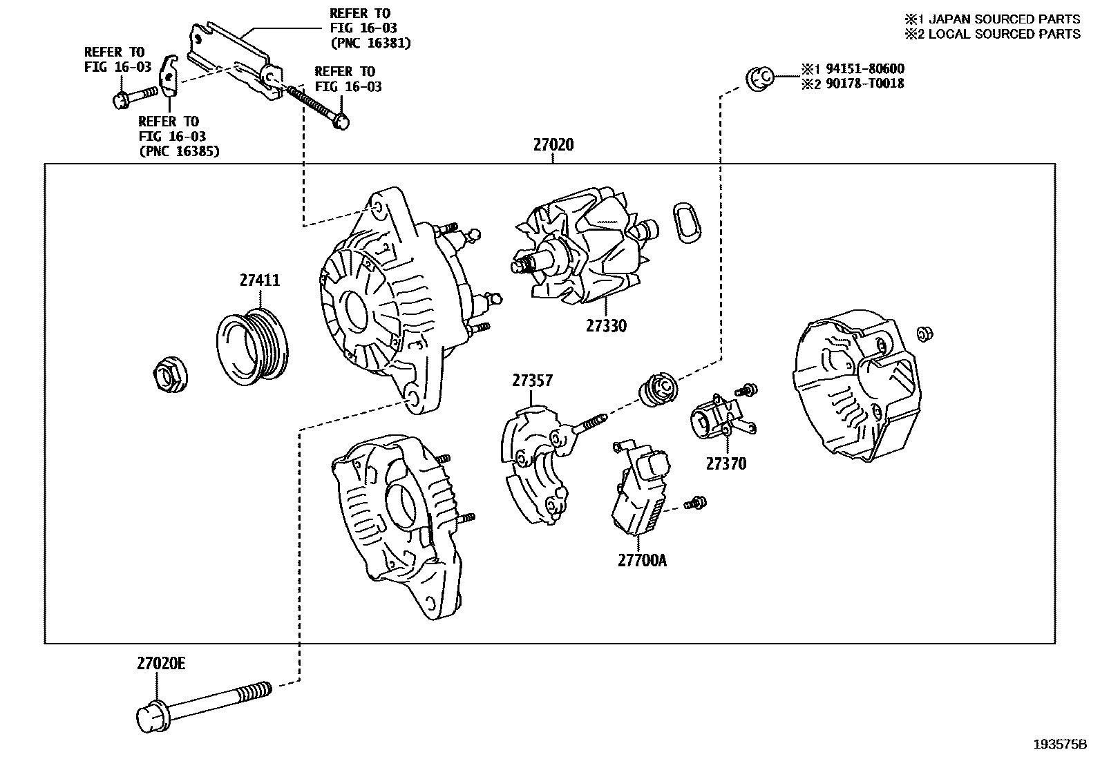 Toyota COROLLA Alternator EPC diagram — 193575B