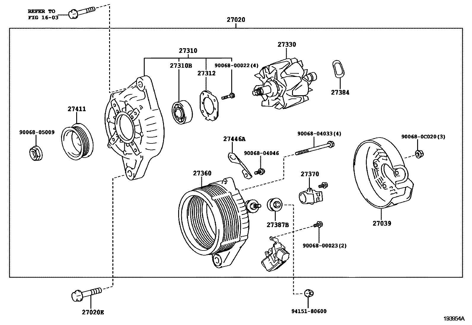 Toyota COROLLA Alternator EPC diagram — 193954A