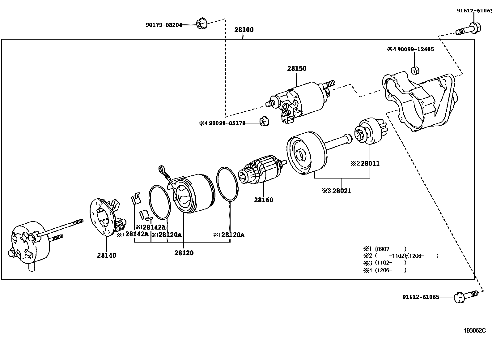 Toyota COROLLA 起动机 EPC diagram — 193062C