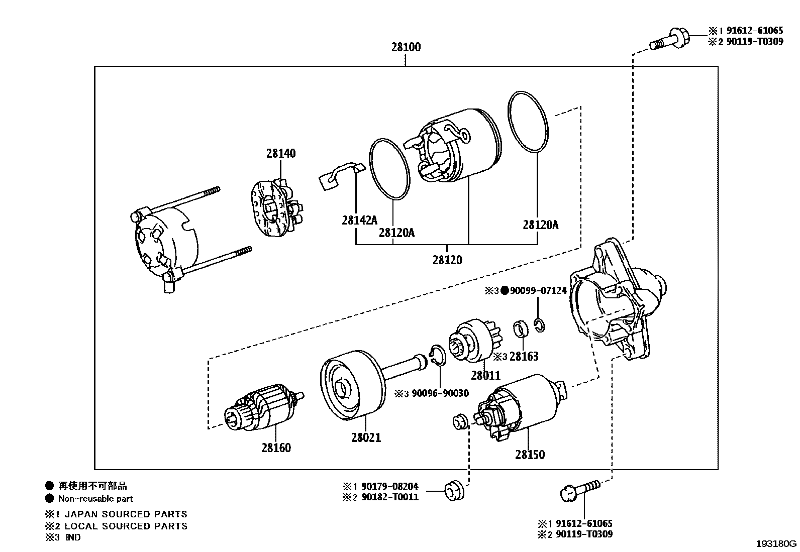 Toyota COROLLA 起动机 EPC diagram — 193180G