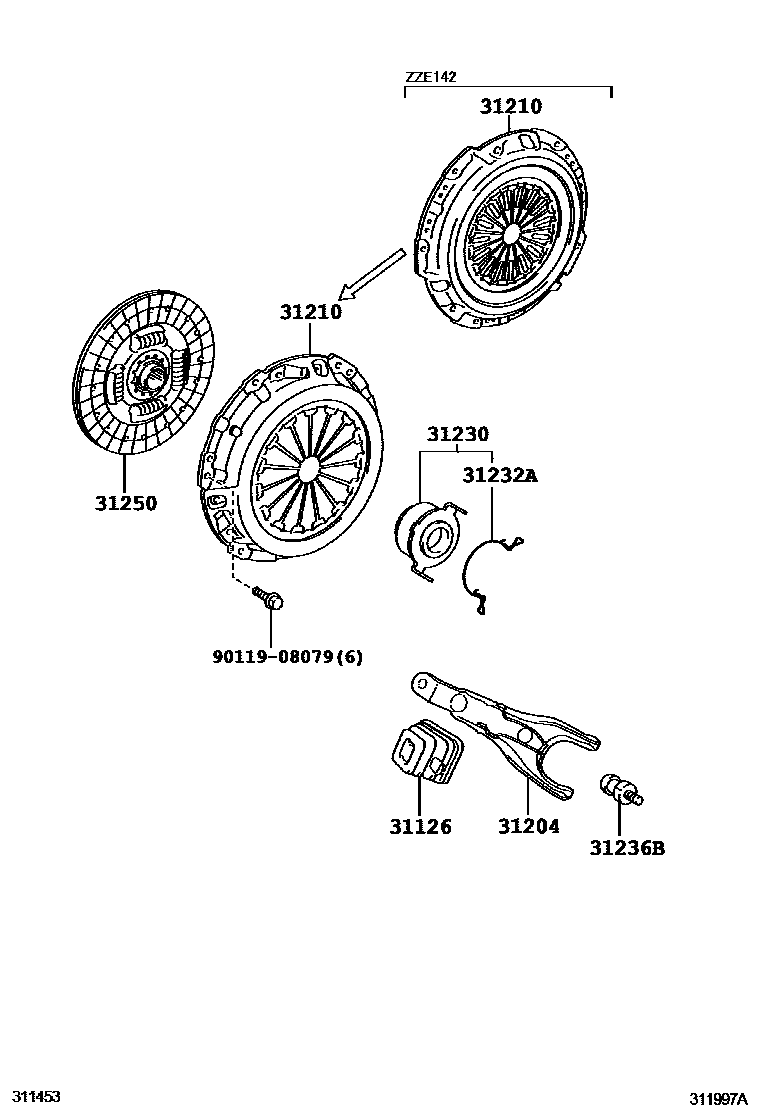 Toyota COROLLA 离合器和分离叉 EPC diagram — 311997A