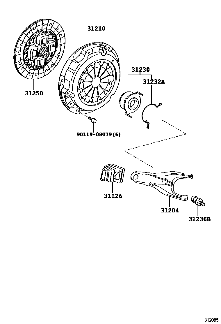 Toyota COROLLA 离合器和分离叉 EPC diagram — 312085