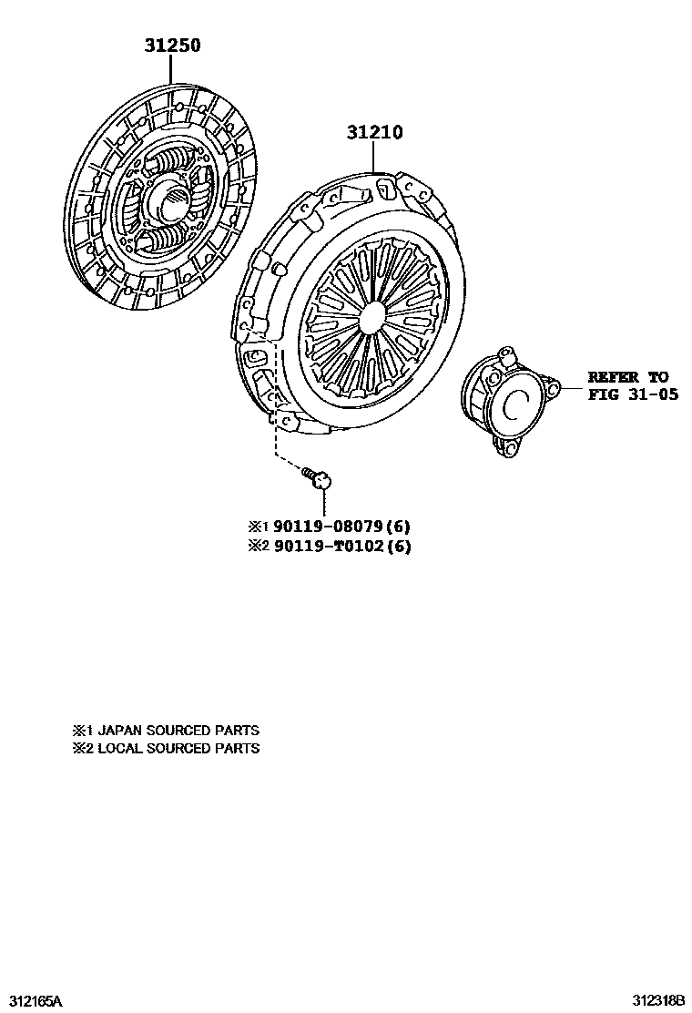 Toyota COROLLA 离合器和分离叉 EPC diagram — 312318B