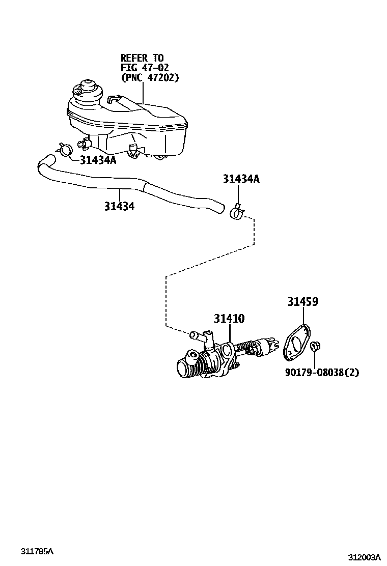 Toyota COROLLA 离合器总泵 EPC diagram — 312003A