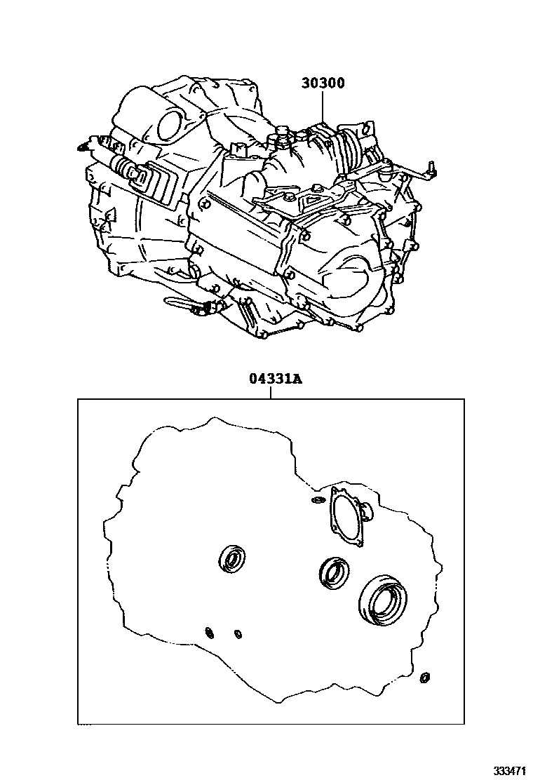 Toyota COROLLA 传动桥或变速器总成和衬垫组件(MTM) EPC diagram — 333471