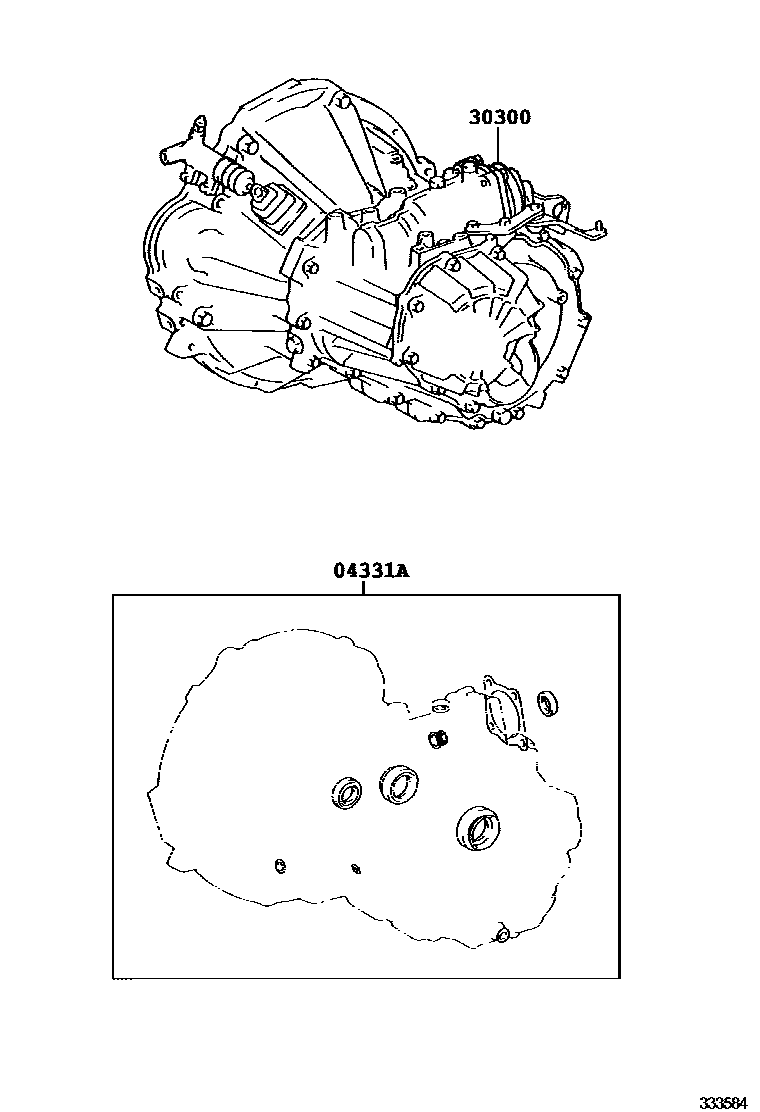 Toyota COROLLA 传动桥或变速器总成和衬垫组件(MTM) EPC diagram — 333584