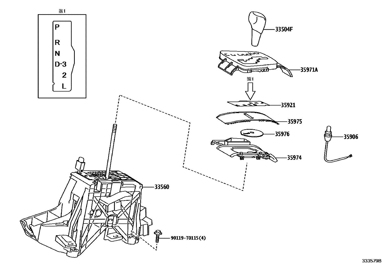 Toyota COROLLA Shift Lever & Retainer EPC diagram — 333579B