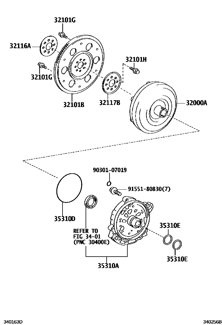 Toyota COROLLA 变矩器、前油泵(CVT) EPC diagram — 340256B