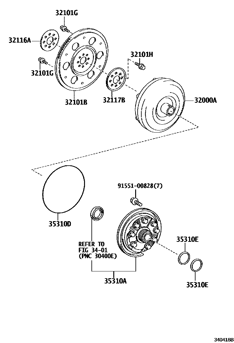 Toyota COROLLA 变矩器、前油泵(CVT) EPC diagram — 340418B
