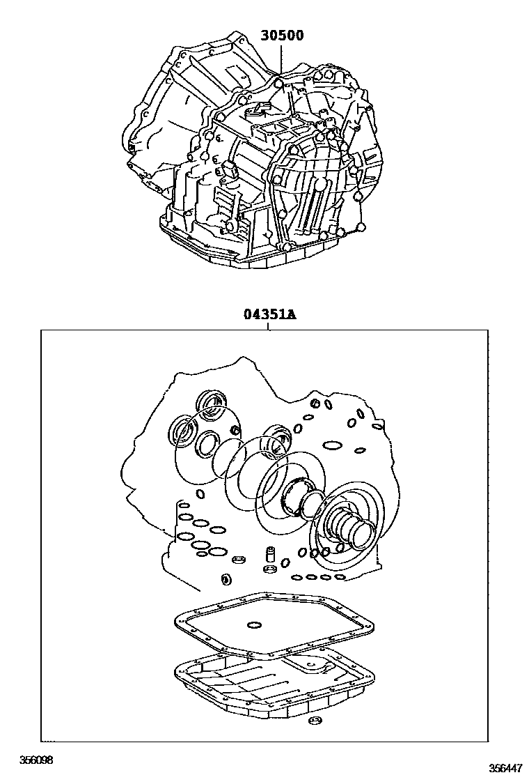 Toyota COROLLA 传动桥或变速器总成和衬垫组件(ATM) EPC diagram — 356447