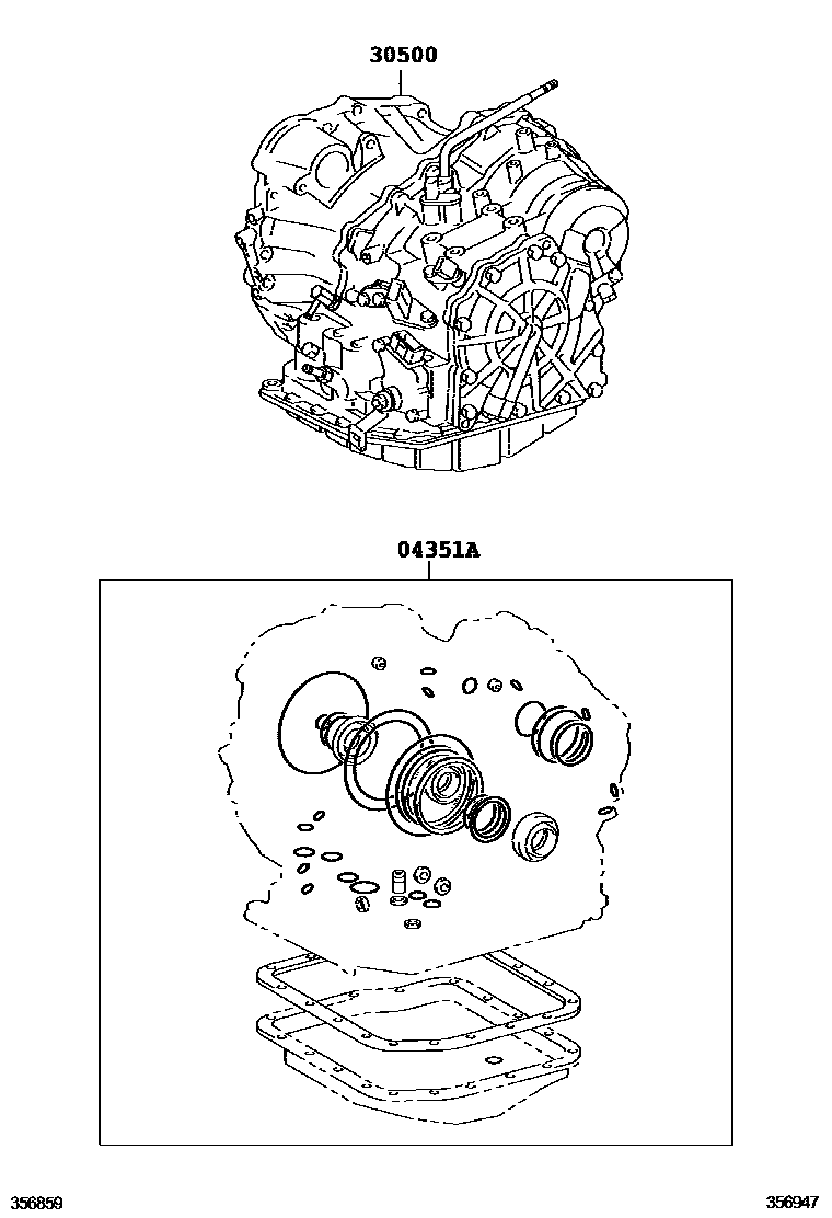 Toyota COROLLA 传动桥或变速器总成和衬垫组件(ATM) EPC diagram — 356947
