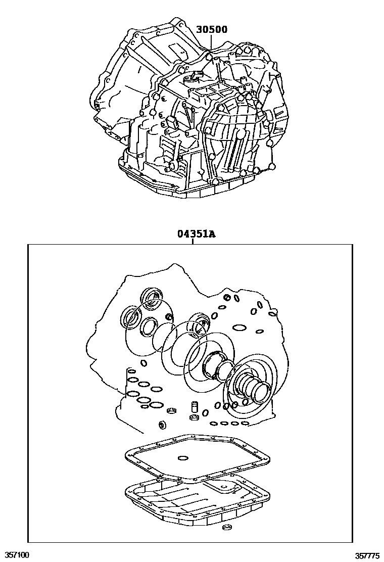 Toyota COROLLA 传动桥或变速器总成和衬垫组件(ATM) EPC diagram — 357775
