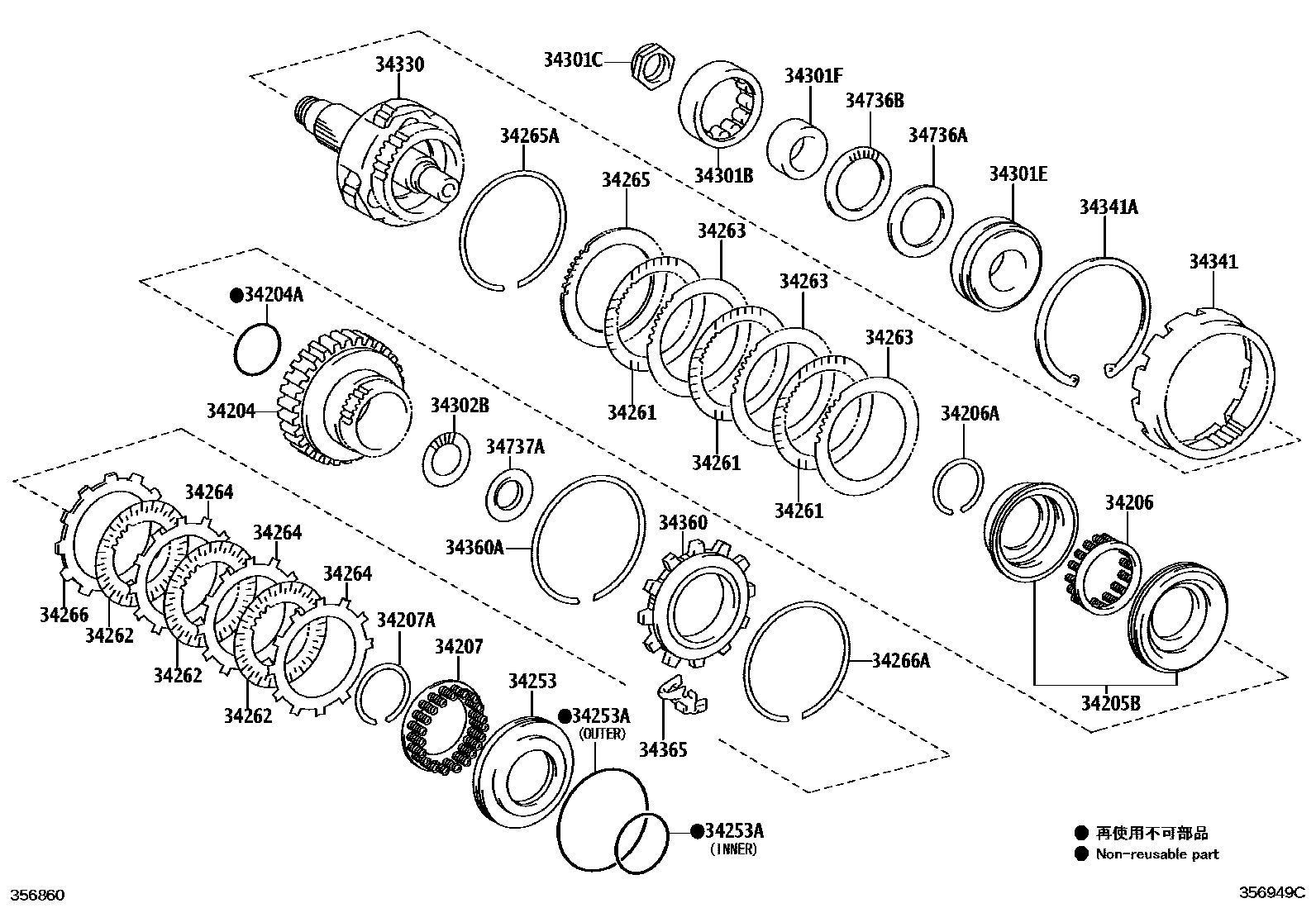 Toyota COROLLA 超速档齿轮(ATM) EPC diagram — 356949C