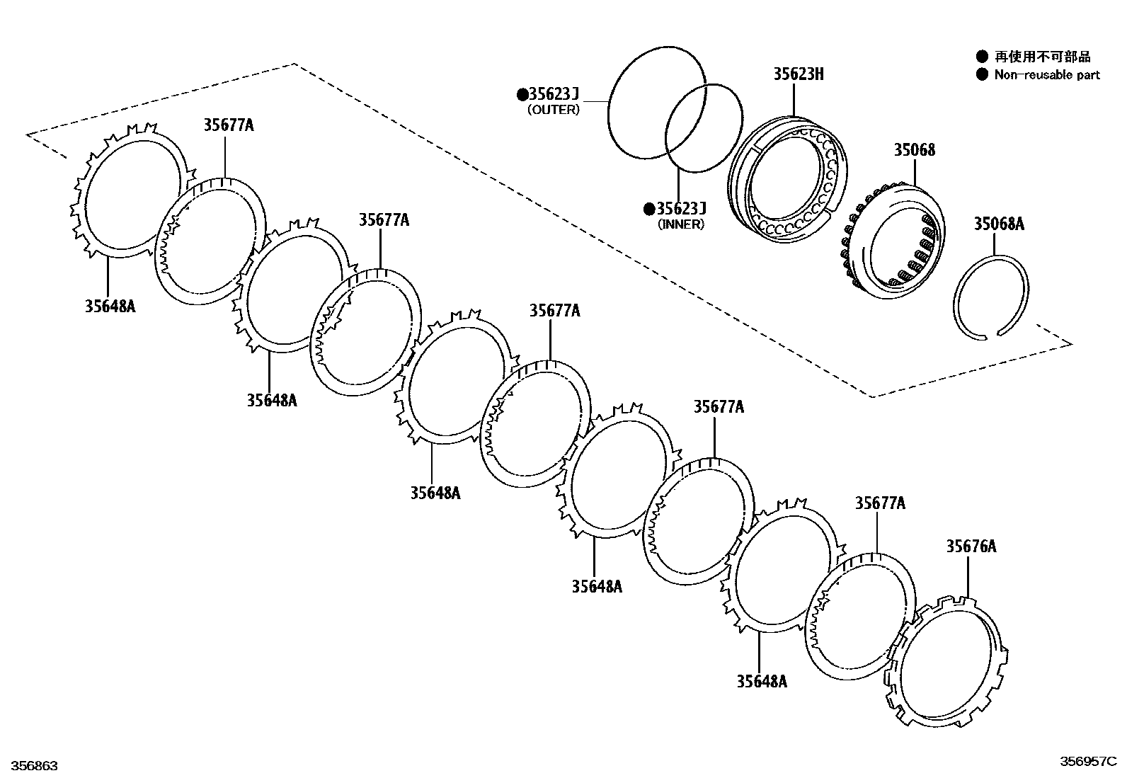 Toyota COROLLA 3号制动器、一档和倒档制动器(ATM) EPC diagram — 356957C