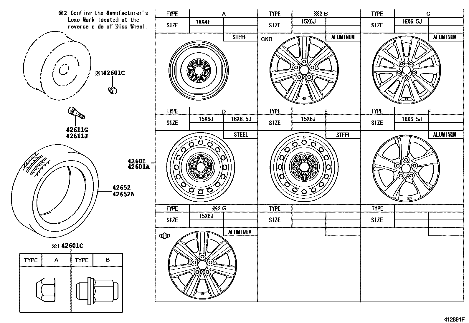 Toyota COROLLA 车轮和车轮盖 EPC diagram — 412891F