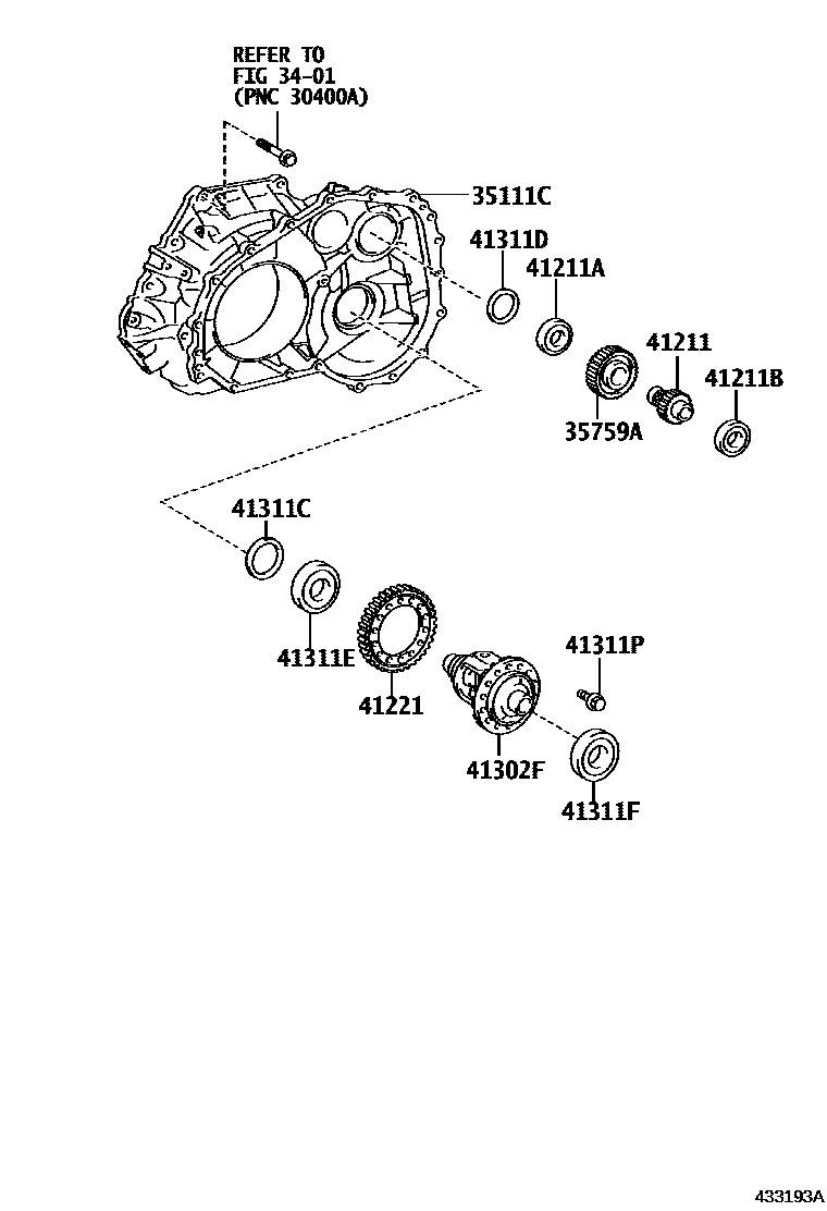Toyota COROLLA 前桥壳和差速器 EPC diagram — 433193A