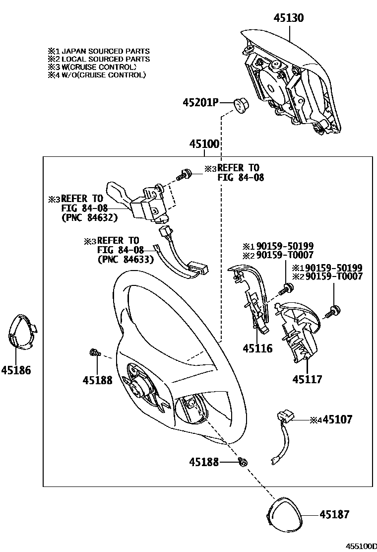 Toyota COROLLA Steering Wheel EPC diagram — 455100D