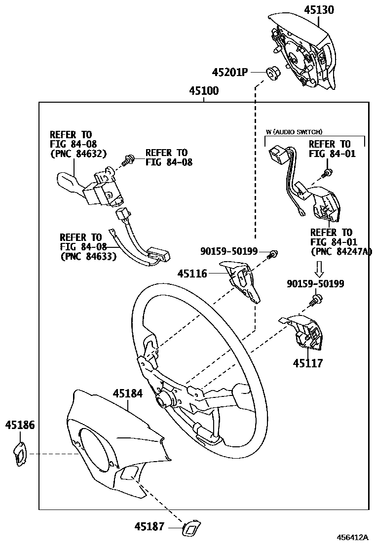 Toyota COROLLA Steering Wheel EPC diagram — 456412A