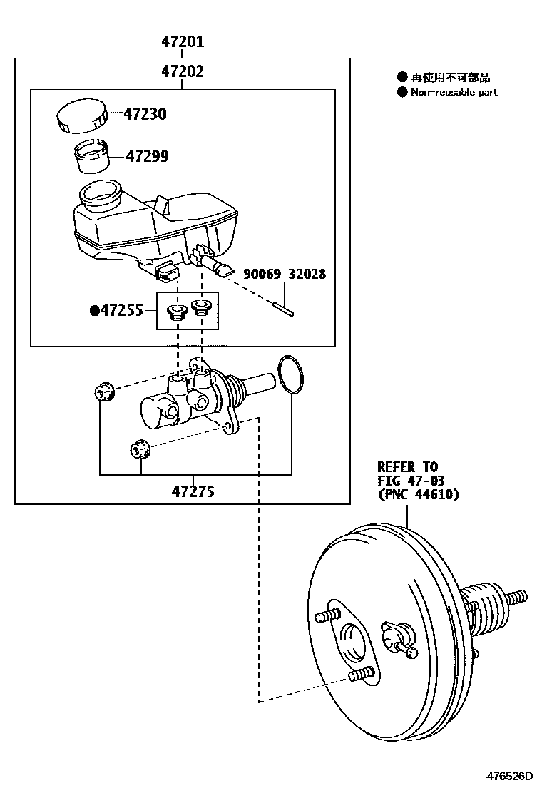 Toyota COROLLA 制动总泵 EPC diagram — 476526D