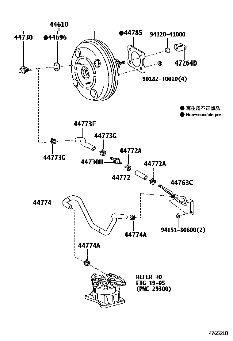 Toyota COROLLA 制动助力器和真空管 EPC diagram — 476521B