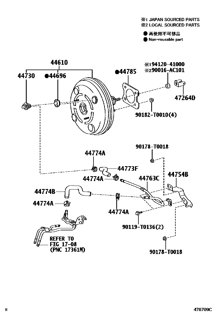 Toyota COROLLA 制动助力器和真空管 EPC diagram — 476709C