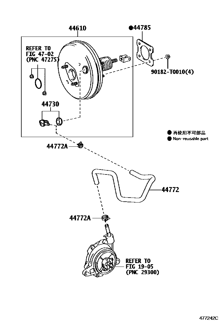 Toyota COROLLA 制动助力器和真空管 EPC diagram — 477242C