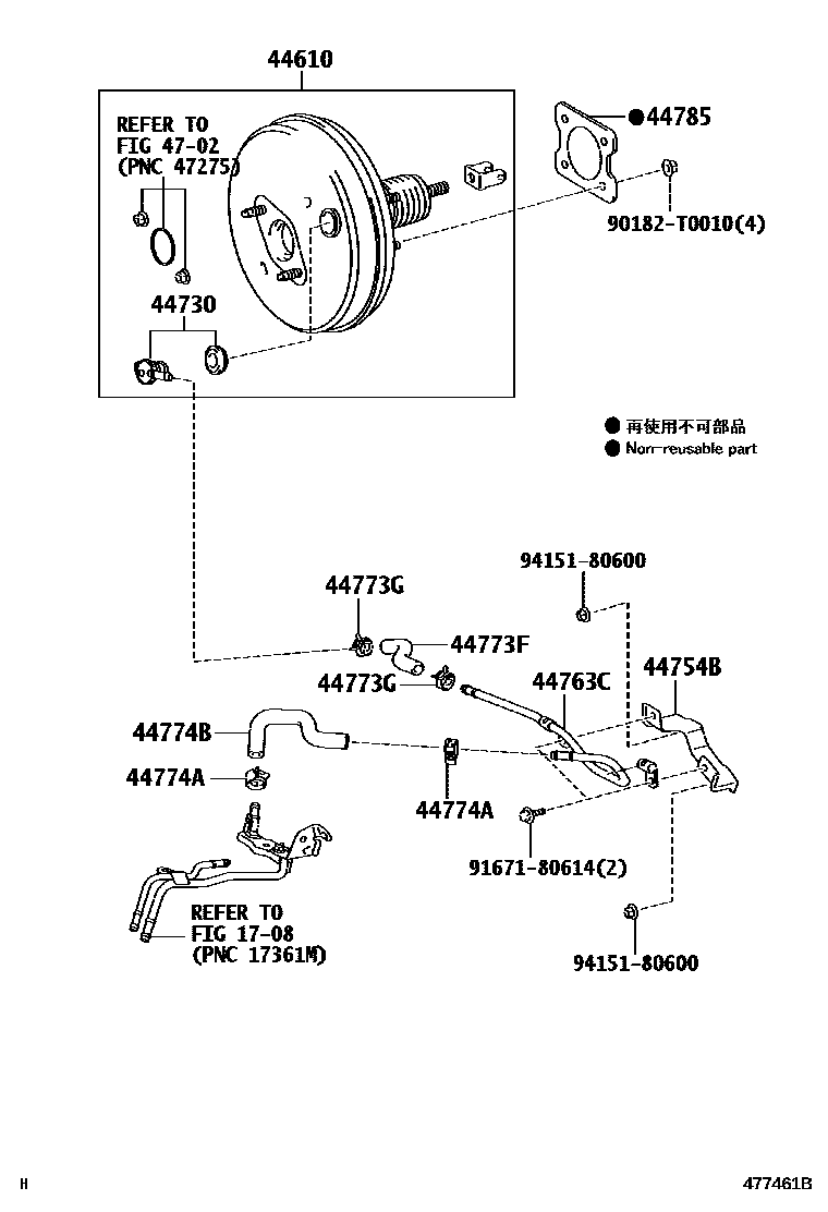 Toyota COROLLA 制动助力器和真空管 EPC diagram — 477461B