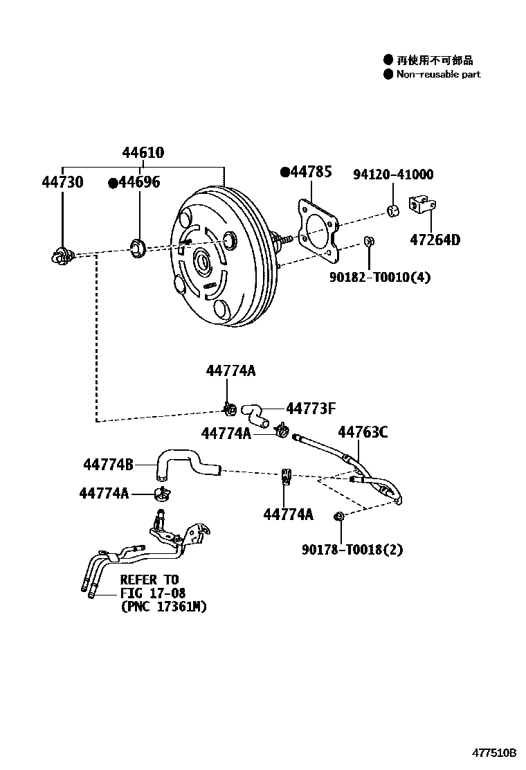 Toyota COROLLA 制动助力器和真空管 EPC diagram — 477510B