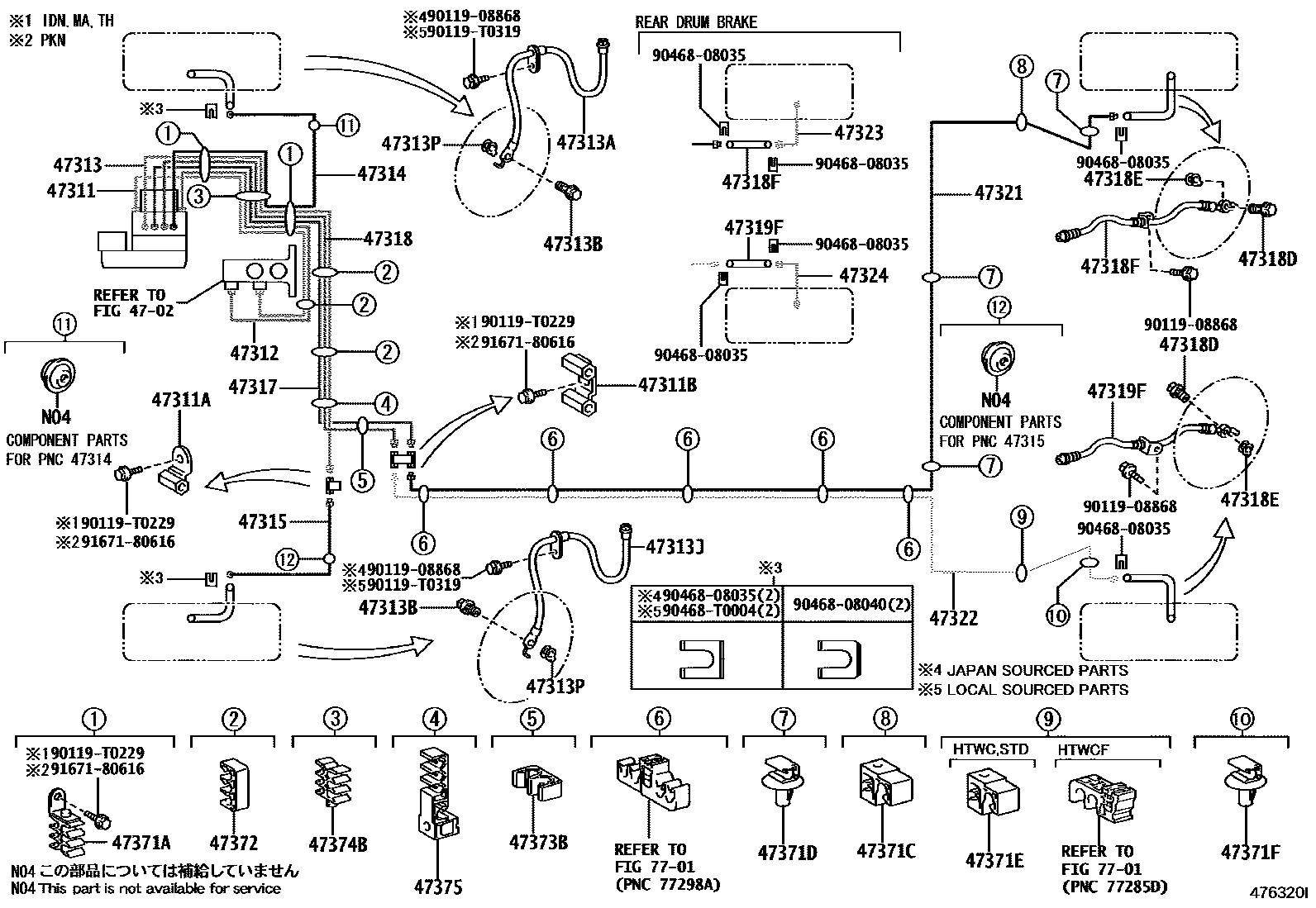 Toyota COROLLA 制动配管和卡箍 EPC diagram — 476320I