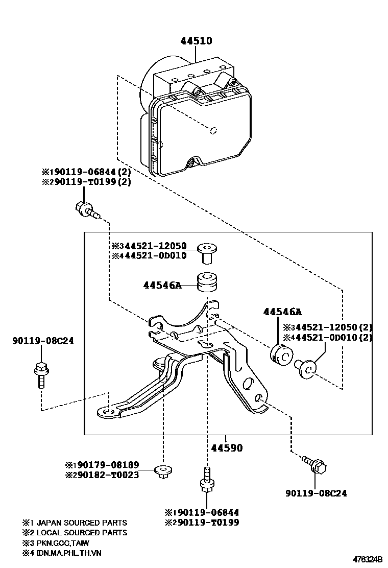 Toyota COROLLA 制动配管和卡箍 EPC diagram — 476324B