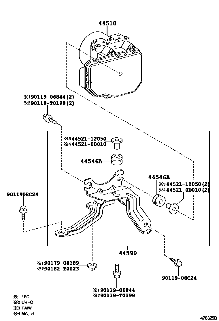Toyota COROLLA 制动配管和卡箍 EPC diagram — 476325C