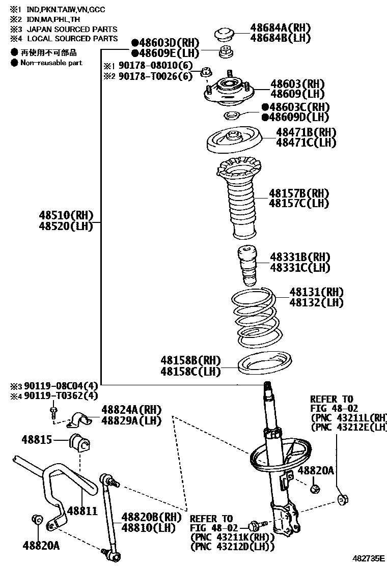 Toyota COROLLA Front Spring & Shock Absorber EPC diagram — 482735E