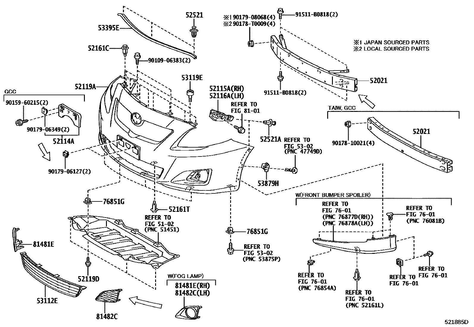 Toyota COROLLA 前保险杠及附件 EPC diagram — 521885E