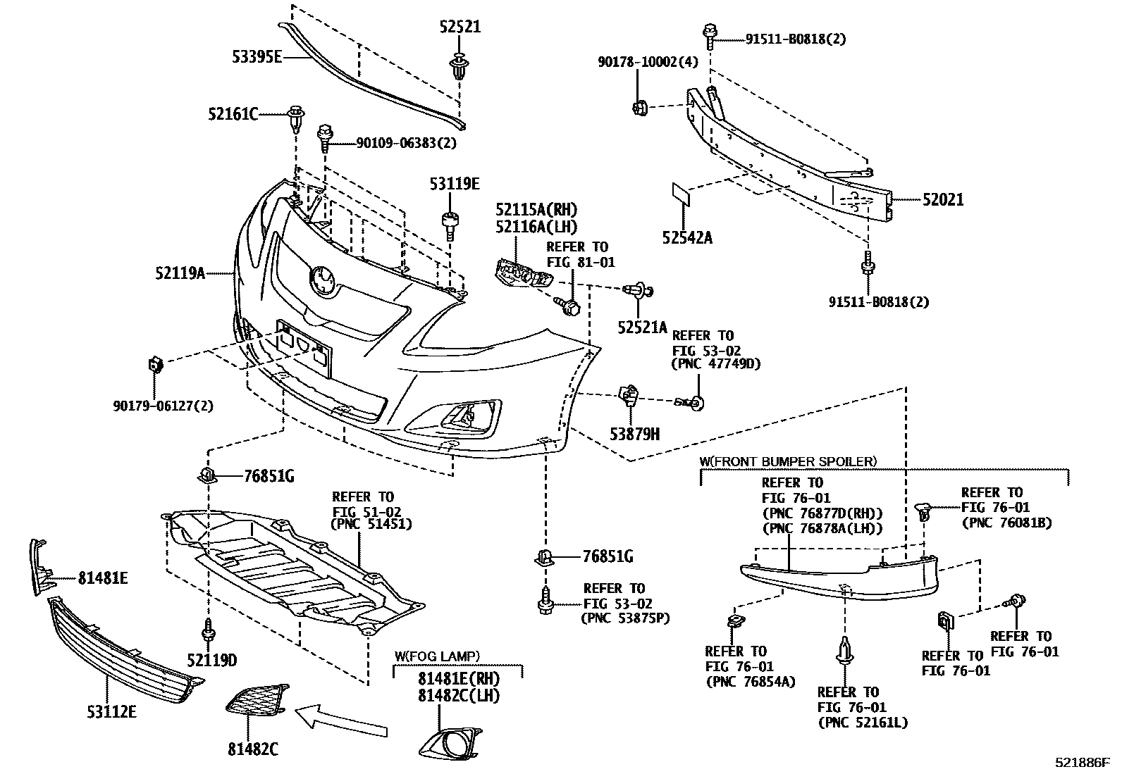 Toyota COROLLA 前保险杠及附件 EPC diagram — 521886F