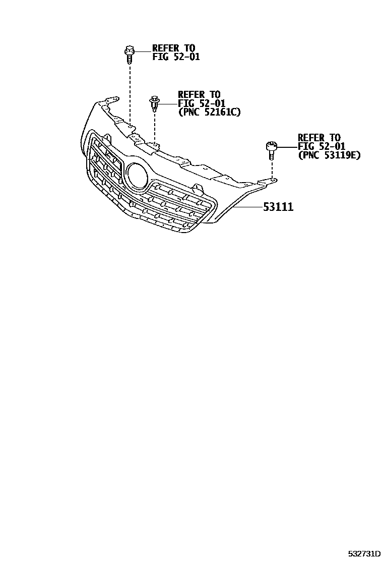 Toyota COROLLA radiator grille EPC diagram — 532731D