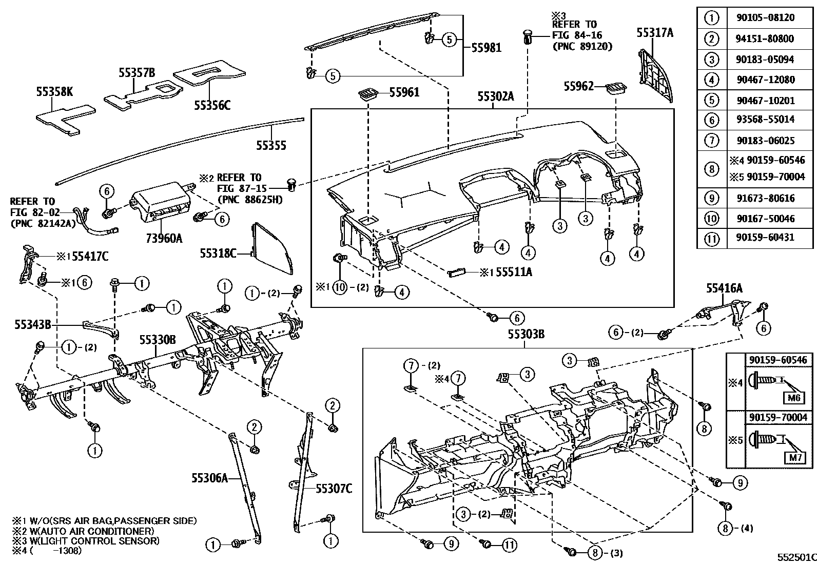Toyota COROLLA 仪表板和手套箱 EPC diagram — 552501C
