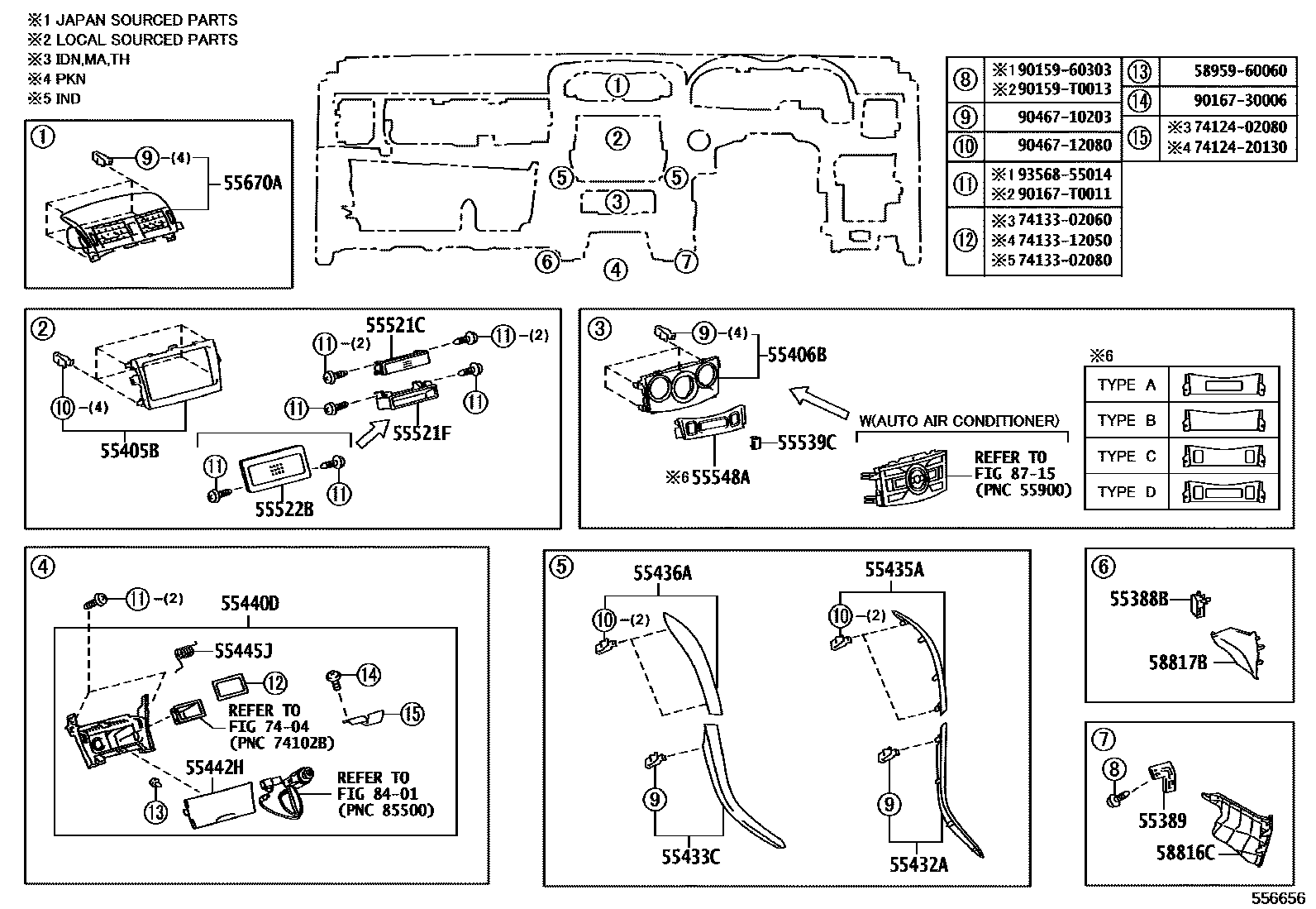 Toyota COROLLA 仪表板和手套箱 EPC diagram — 556656