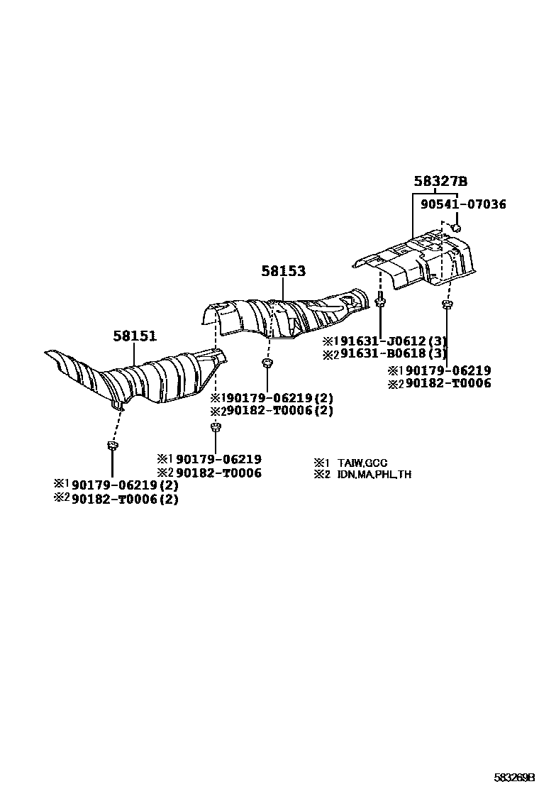 Toyota COROLLA 地板隔热垫 EPC diagram — 583269B
