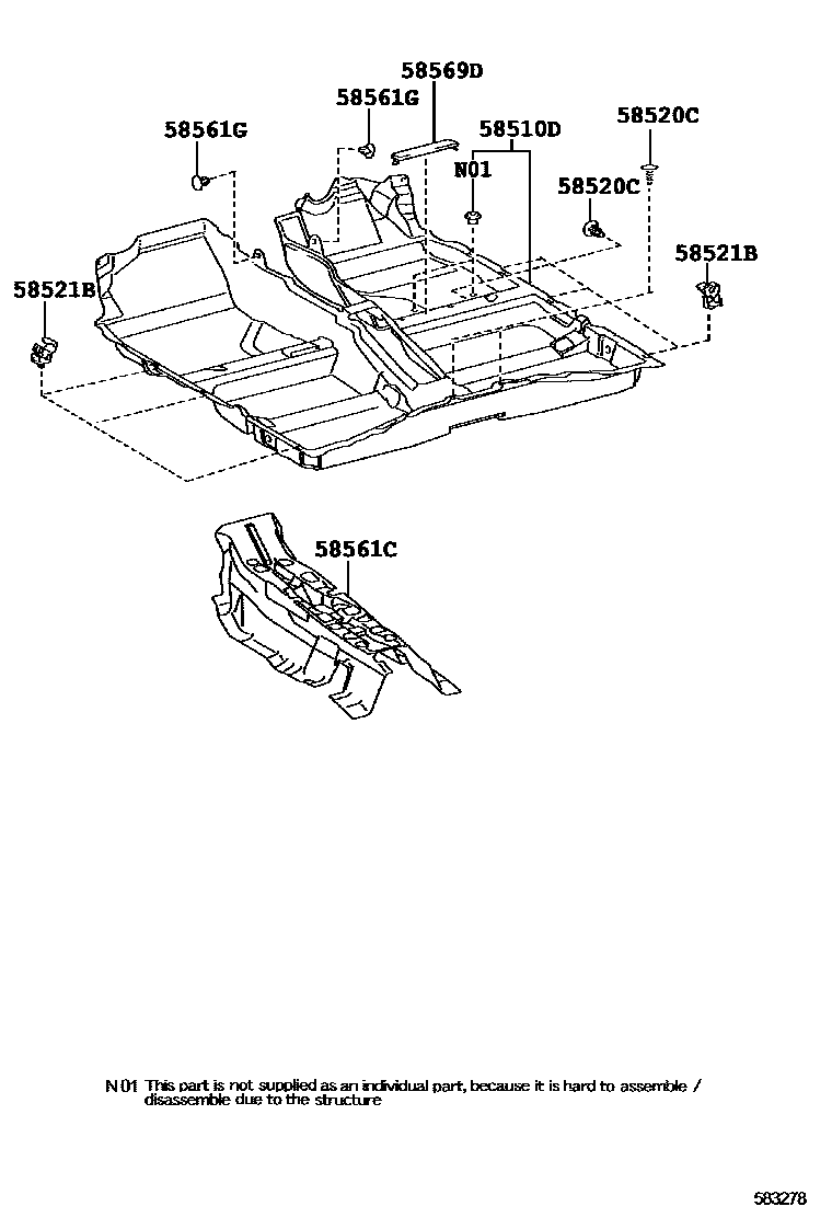 Toyota COROLLA 地板垫和地毯 EPC diagram — 583278