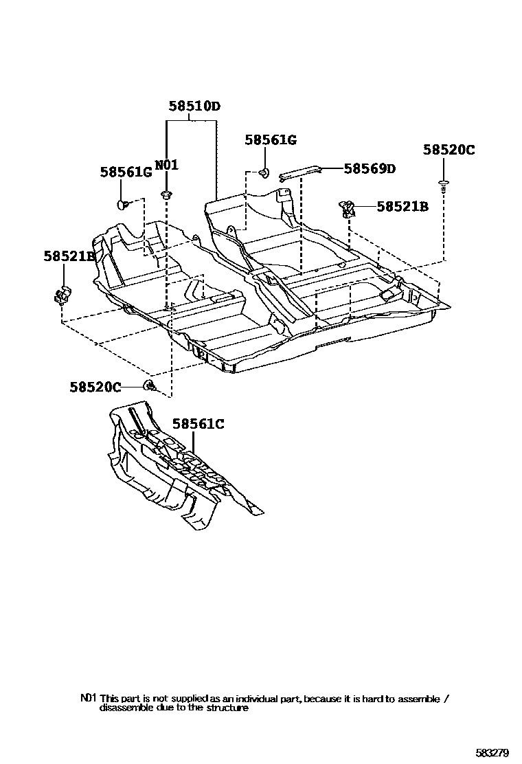 Toyota COROLLA 地板垫和地毯 EPC diagram — 583279