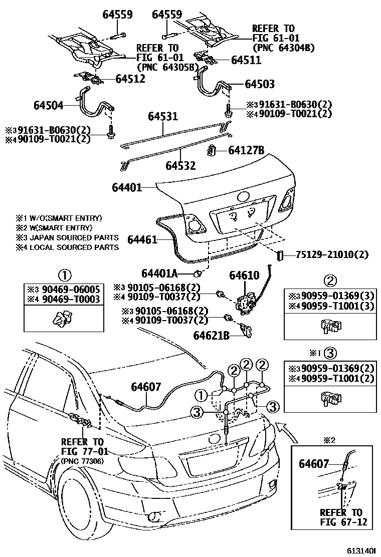Toyota COROLLA 行李箱门和行李箱锁 EPC diagram — 613140I